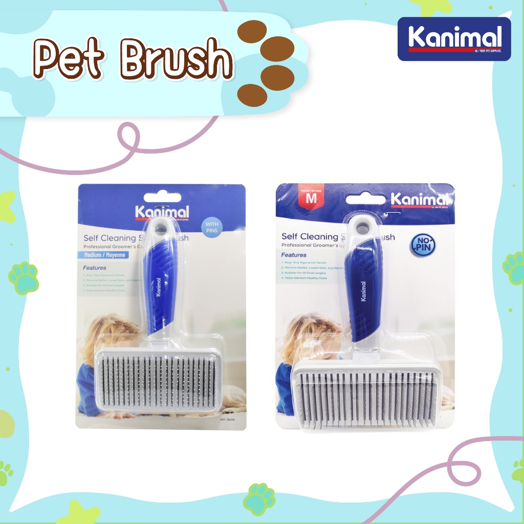 Kanimal Self-Cleaning Slicker Brush Size M 17.5x10.8x6.5 หวีสางขนกึ่งอัตโนมัติ (มีหมุด/ไร้หมุด) แปรงหวีขนสุนัข แปรงแมว