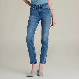 Mc JEANS กางเกงยีนส์ผู้หญิง ทรงขาเข้ารูป (Slim) เอวกลาง สียีนส์ฟอกกลาง MFSZ238 ผ้า 10.oz มีความยืดหยุ่นใส่สบาย