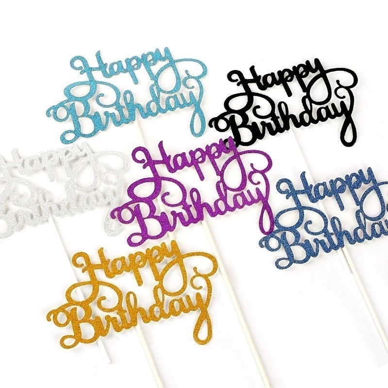 HomeBliss💖ป้ายทอปเปอร์ Happy Birthday สีทอง สีเงิน สําหรับตกแต่งเค้ก 5 สี