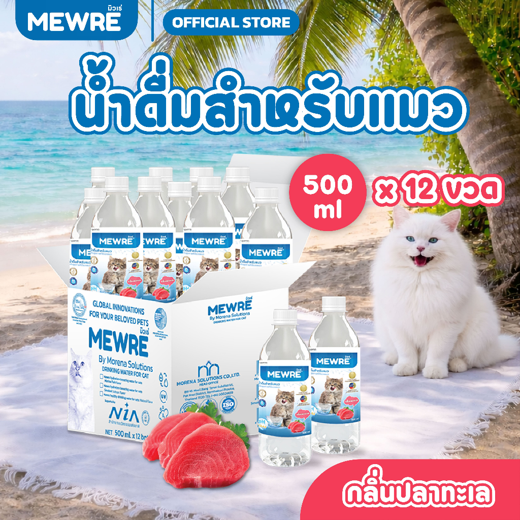 MEWRE มิวเร่ Box Set น้ำดื่มสำหรับเเมวกลิ่นปลาทะเล ขนาด 500 มล. จำนวน 12 ขวด (F500 x 12)