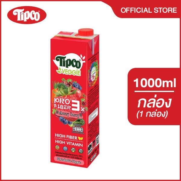 TIPCO Profiber น้ำผักผสมน้ำผลไม้ สูตรเชอร์รี่เบอร์รี่ Mixed Veggie & Cherryberry 100% ขนาด 1,000 มล. x 12 กล่อง ยกลัง (1