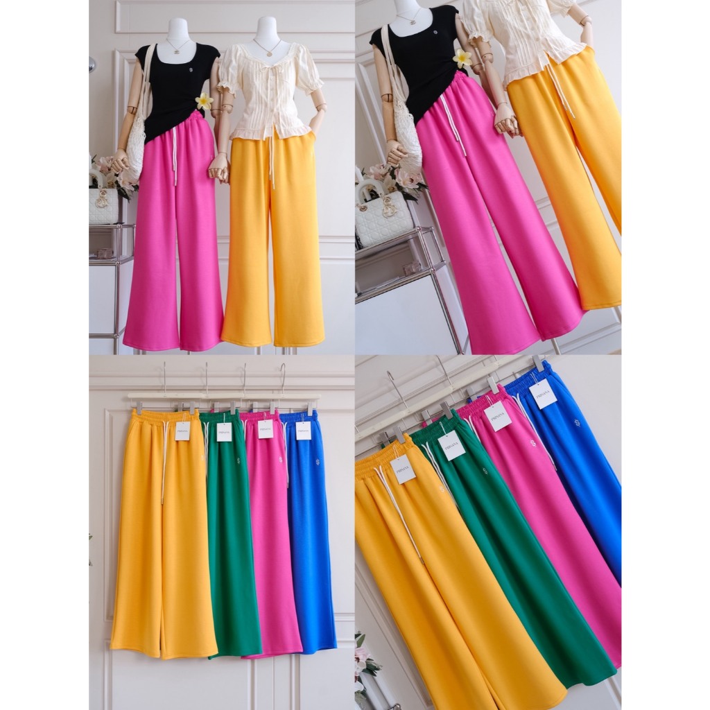 •PRISANA• PSN 61390 กางเกงวอร์มขากระบอก งานปักสวยๆ ผ้านาโนเกรดหนาอย่างดี หนาแต่ไม่ร้อน ผ้าทิ้งตัว