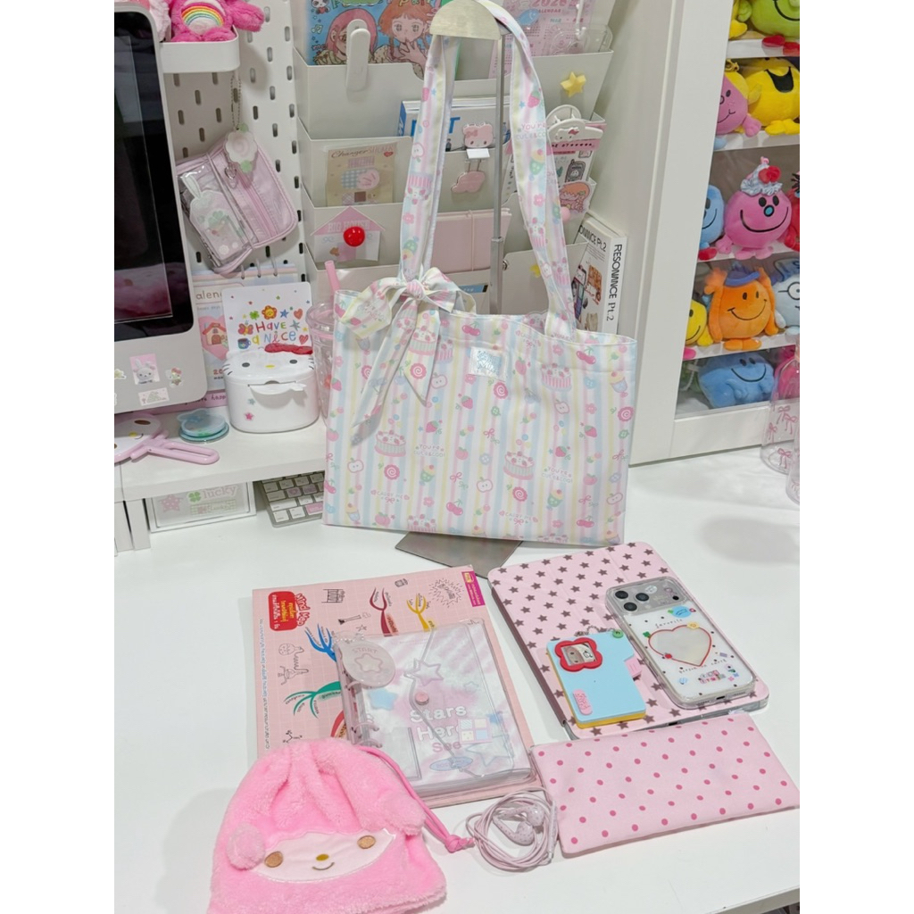 carryme-ถุงผ้าลายพิเศษ⭐️รุ่นประหยัด แถมโบว์ มีซัป ผ้าบาง มีกระดุมแม่เหล็ก ใส่ A4 iPad Pro 13 MacBook