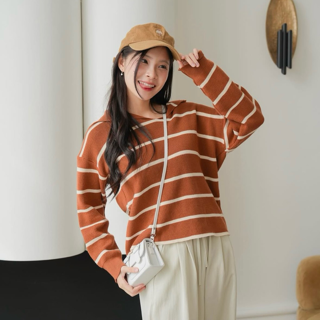 ส่งต่อ dailylook.sm - เสื้อแขนยาวลายทางสีน้ำตาล