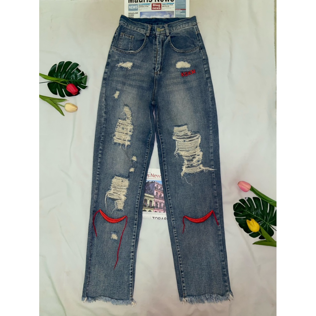 กางเกงยีนส์ทรงกระบอก งานป้าย(P08)