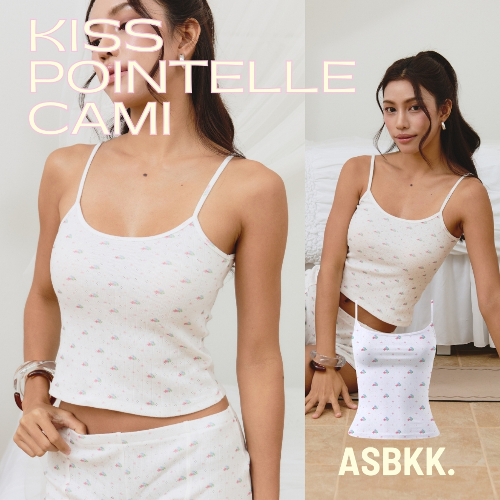 ASBKK : Kiss Pointelle Cami - สายเดี่ยว สีขาว ลายดอกไม้