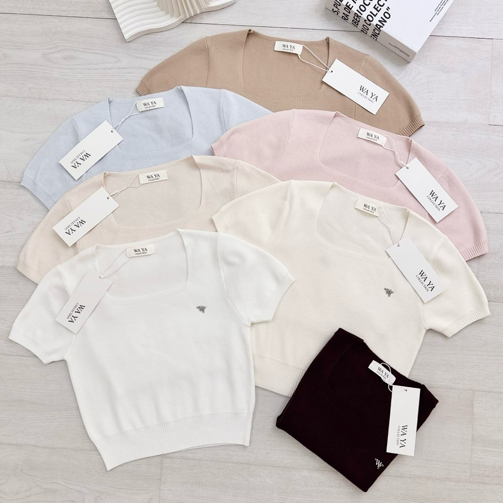 WA YA เสื้อครอปไหมพรมคอเหลี่ยม