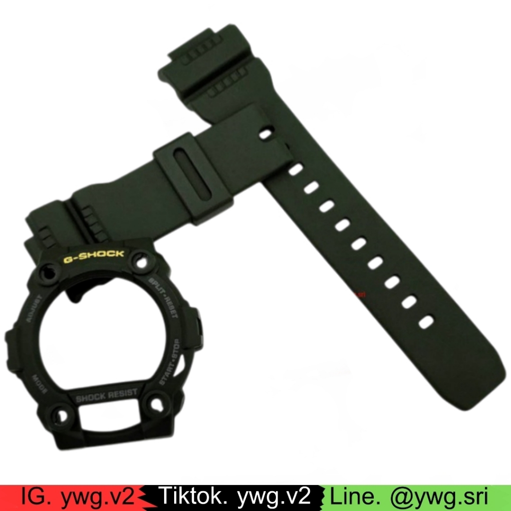 กรอบสาย G-SHOCK แท้ สีเขียวขี้ม้าด้านฟอนต์เหลือง ใส่ได้กับรุ่น G-7900 ,GW-7900 ,GR-7900 สายนาฬิกาข้อ
