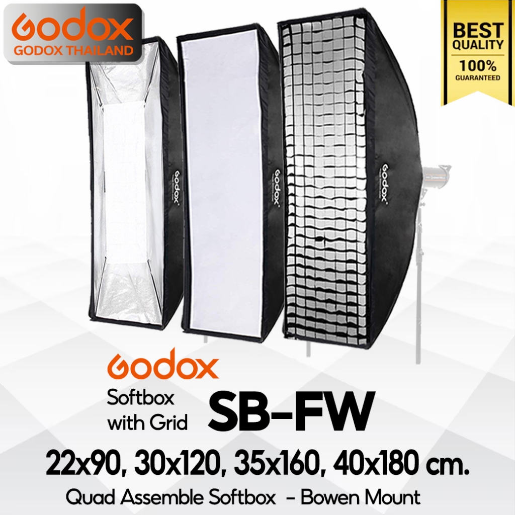 Godox Softbox SB-FW 22*90, 30*120, 35*160, 40*180 cm. Quad Assemble Softbox - With Grid - Bowen Moun