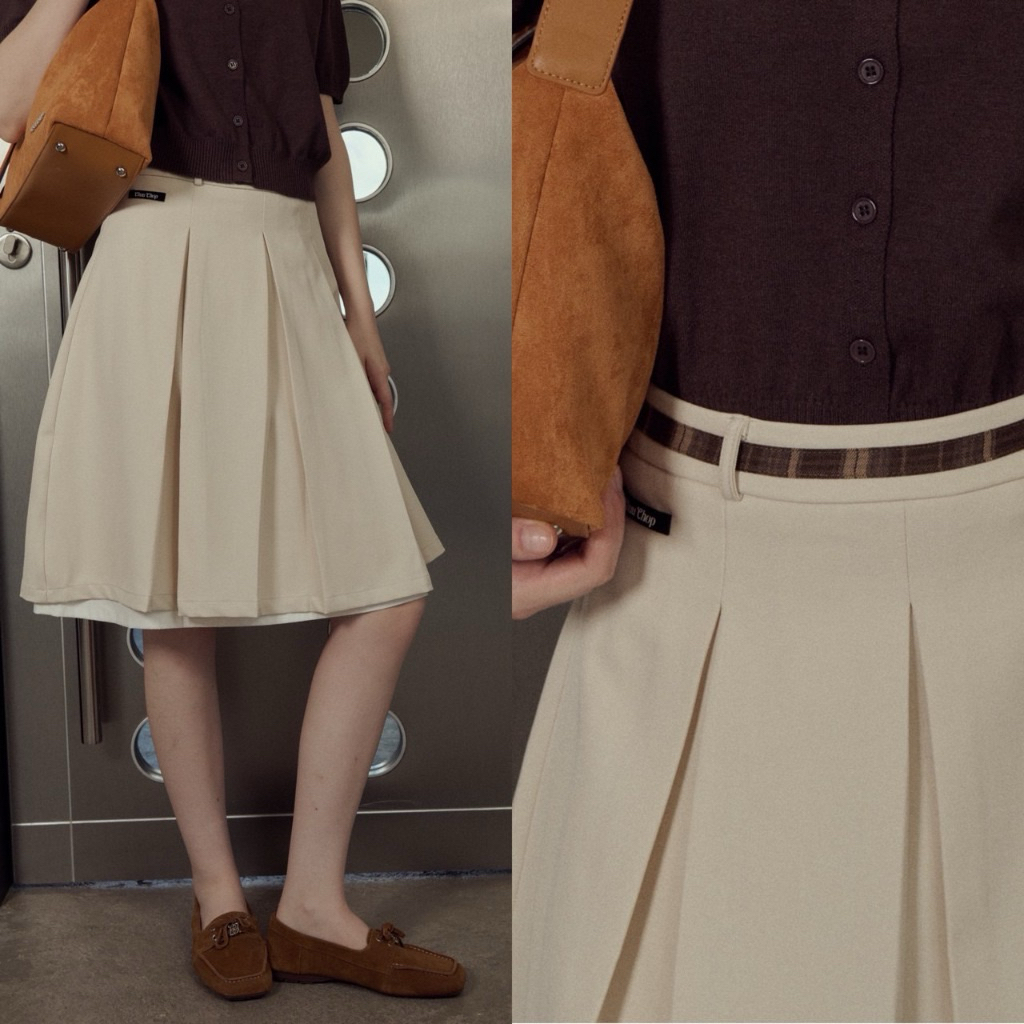 chuuchop Jolyn skirt กระโปรงจีบเอวต่ำ สไตล์วินเทจ