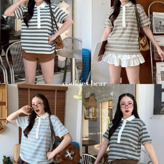 เสื้อเชิ้ตโปโลแขนสั้น ทรงโอเวอร์ไซส์ แต่งปกขาว