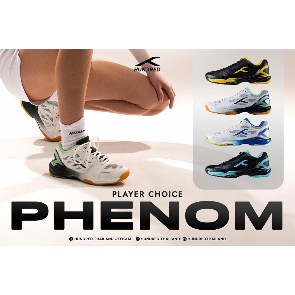 รองเท้าแบดมินตัน Hundred Phenom x GoodYear Tire รองเท้าสำหรับมืออาชีพ เพิ่มความหนึบจากมาตรฐานการผลิตยางจากแบรนด์ชั้นนำ