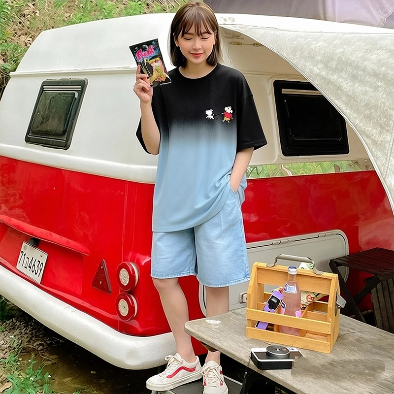 เสื้อทรงหลวมมัดย้อมวินเทจเท่ oversize เสื้อผ้าแฟชั่นสาวอวบไซส์ใหญ่ เสื้อโอเวอร์ไซส์ผู้หญิงกําลังฮิตเกาหลี ลายการ์ตูน 3XL thumbnail 7