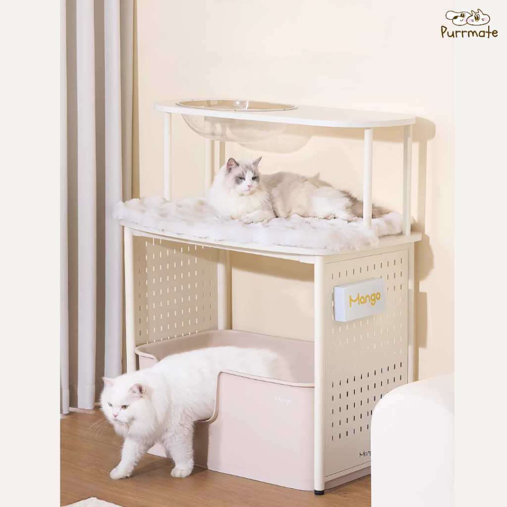 Mango บ้านแมวอเนกประสงค์ 2 ชั้น คอนโดแมวประหยัดพื้นที่ พร้อมที่นอน ที่ข่วน และชั้นวางกระบะทราย