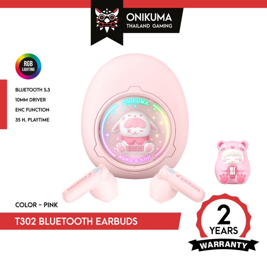 ONIKUMA T302 Wireless Earphones หูฟังบลูทูธ 5.3 True Wireless เคสน่ารัก พร้อมฟังก์ชั่น ENC