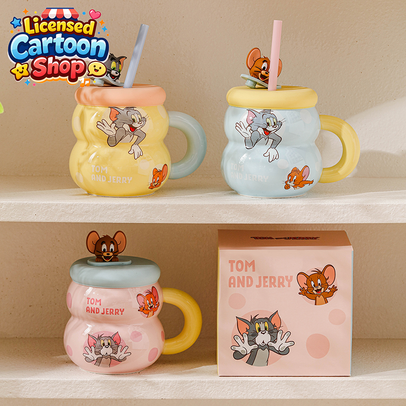 【ของแท้】Tom and Jerry แก้วรูปน้ำเต้ามีฝา แก้วการ์ตูนน่ารัก 530ml แถมหลอด กล่องสวยงาม ของขวัญวันหยุด ใช้ทุกวัน ส่งฟรี