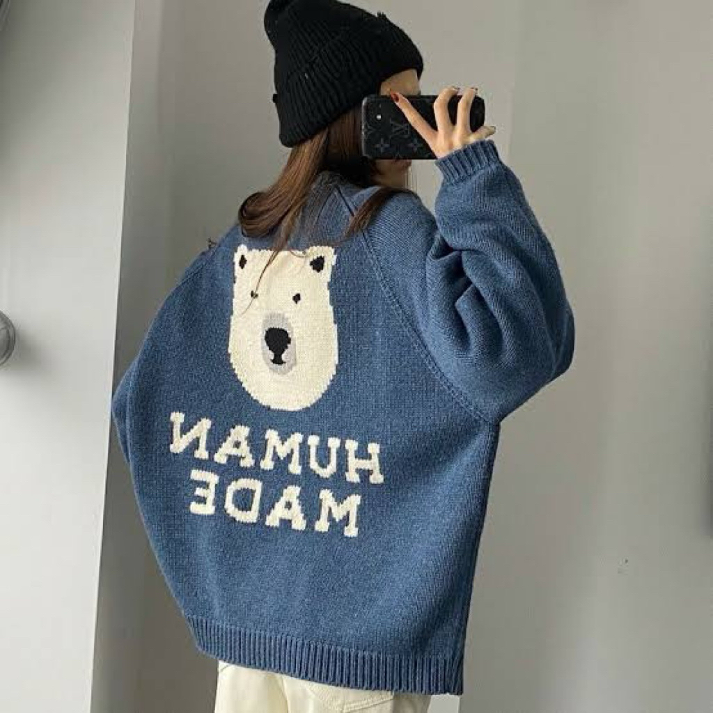 Human Made Raglan Sleeve Knit เสื้อสเวตเตอร์ ไหมพรม เสื้อกันหนาว มือสอง สาวอวบ อก 56