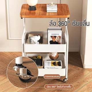 oppe ชั้นวางของพร้อมโต๊ะ ชั้นวางของ โต๊ะกาแฟ พร้อมล้อเลื่อน+ที่จับ ชั้นวางของรถเข็น 2 ชั้น ทำด้วยไม้ แข็งแรงกันสนิม