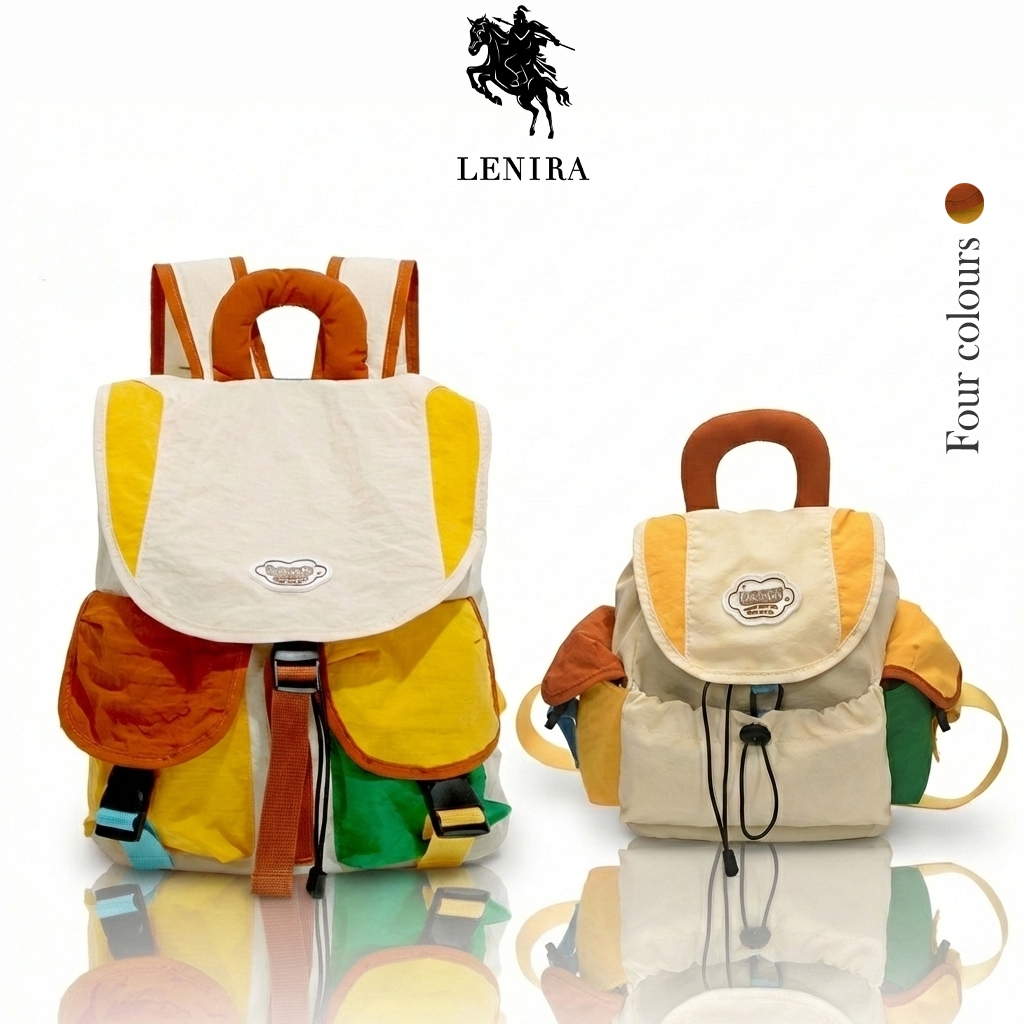 ส่งด่วน Lenira (B2487) กระเป๋าเป้สีครีม-เหลืองเขียว ด้านหน้ามี2ช่องใส่ของ