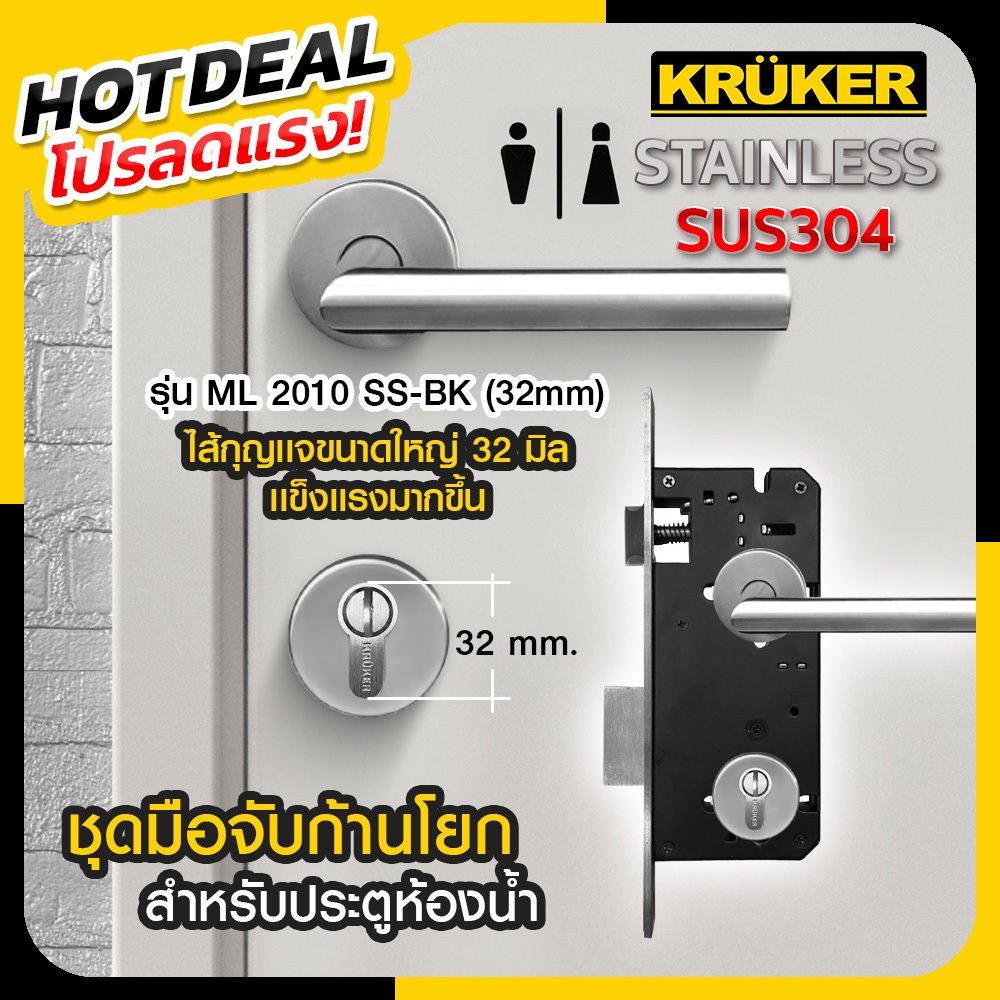Clearance Sale ชุดมือจับ ประตู รุ่น ML 2010 SS-BK Big ประตูห้องน้ำ สินค้า No Box (ห่อกันกระแทกอย่างด