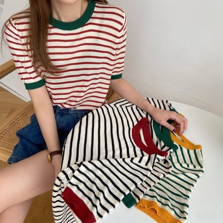 [ส่งจากไทย] 𝙎𝙩𝙪𝙙𝙞𝙤𝘽𝙧𝙖 #f-092 เสื้อยืด คอกลม ลายขวาง สไตล์เกาหลี