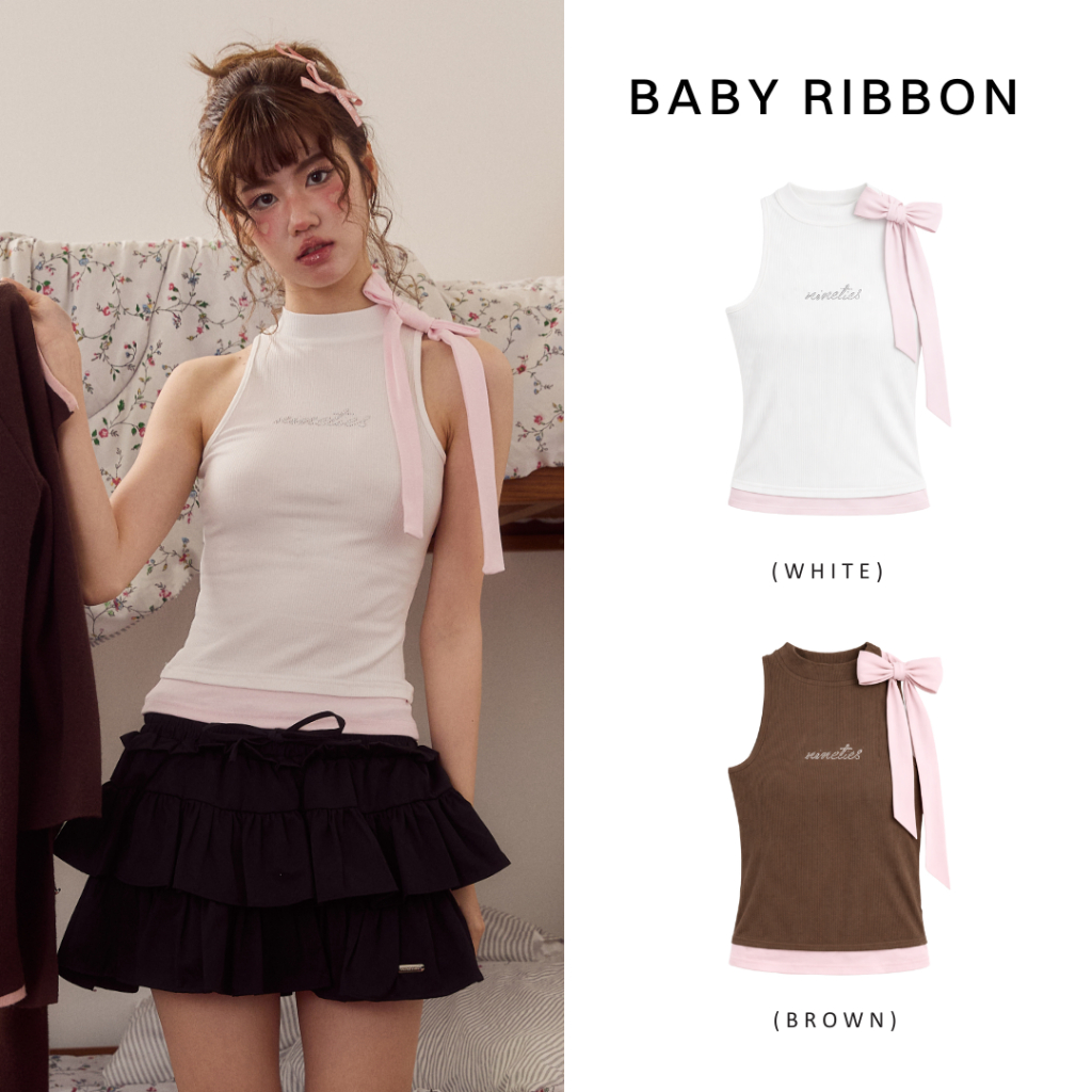 Nineties Design : Soft Heart ❤️ Tank Top เสื้อสายเดี่ยว ผูกโบว์สุดคิววส์ รุ่น Baby Ribbon