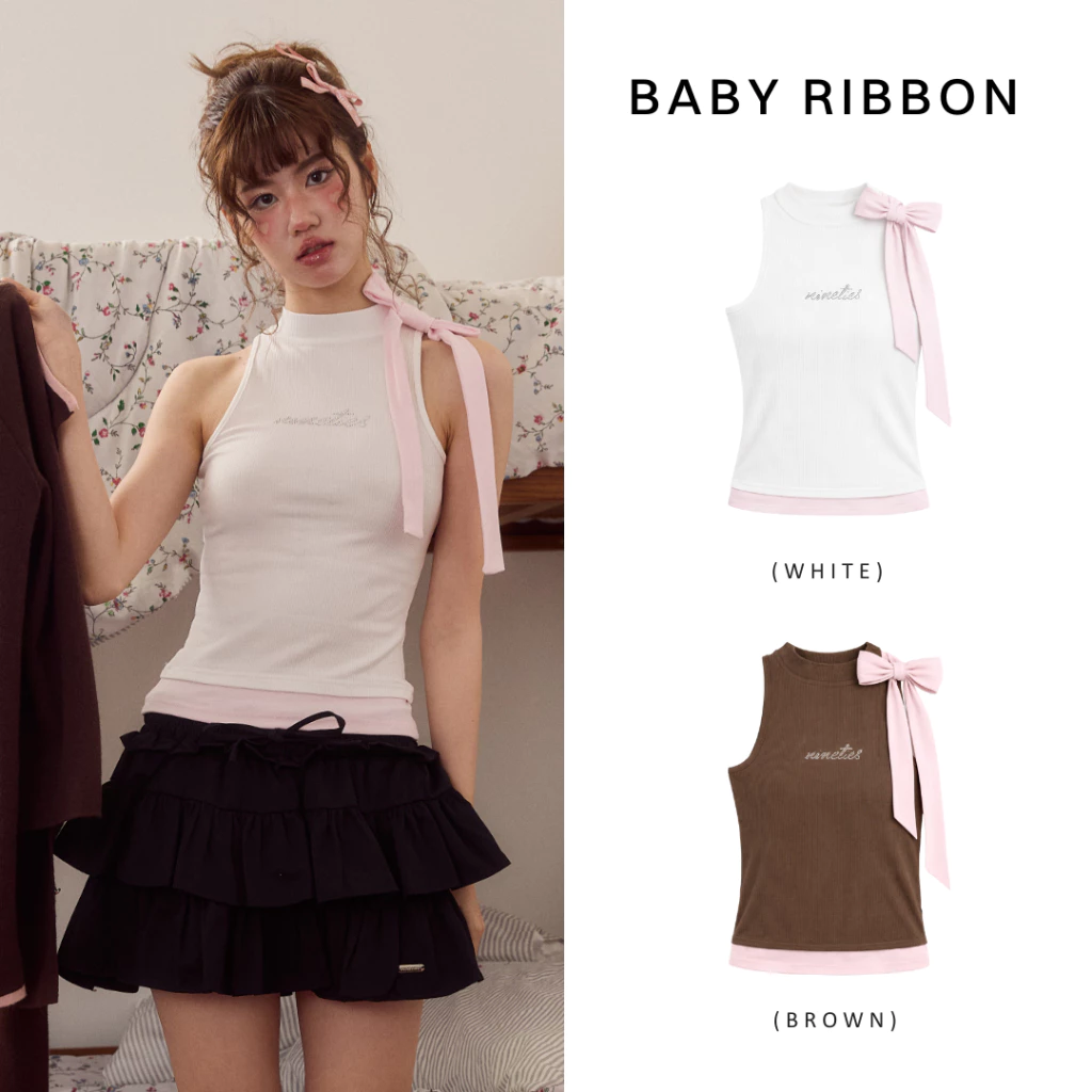 Nineties Design : Soft Heart ❤️ Tank Top เสื้อสายเดี่ยว ผูกโบว์สุดคิววส์ รุ่น Baby Ribbon