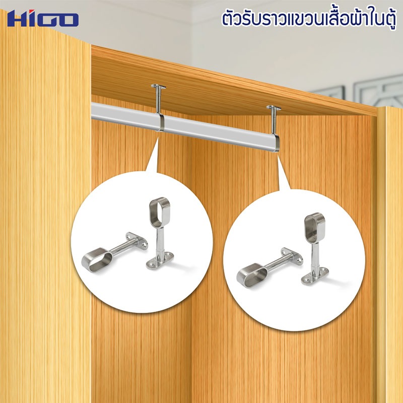 T5018 ตัวรับราวแขวนวงรีปรับได้ ตู้เสื้อผ้า ราวตากผ้า ตัวรับกลางราวรูปไข่ ตัวรับตู้เสื้อผ้า มีน๊อตพุก