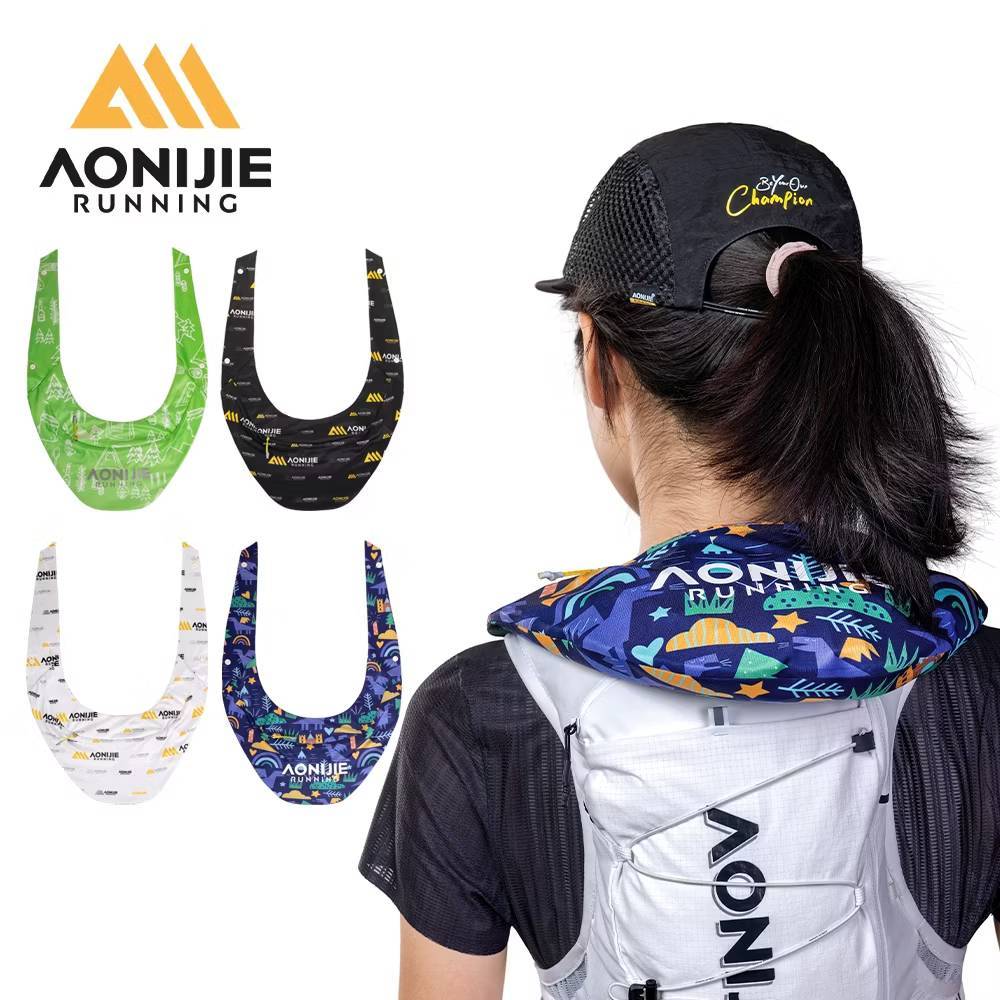 AONIJIE E4427/ E4429 ผ้าพันคอสามเหลี่ยมมีช่องใส่น้ำแข็งเพื่อให้ความเย็น Quick-drying Breathable สําหรับ Trail, Marathon