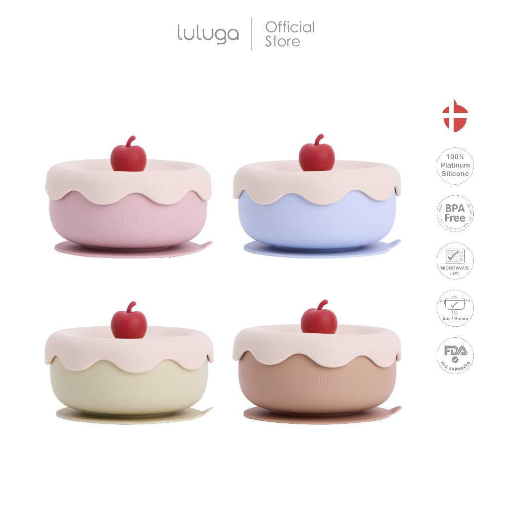 Luluga ชามซิลิโคนเด็ก รุ่น Ice Cream ชามดูดติดโต๊ะ Platinum Silicone มีฝาปิดกันหก BPA Free สำหรับเด็ก 6 เดือน + BLW