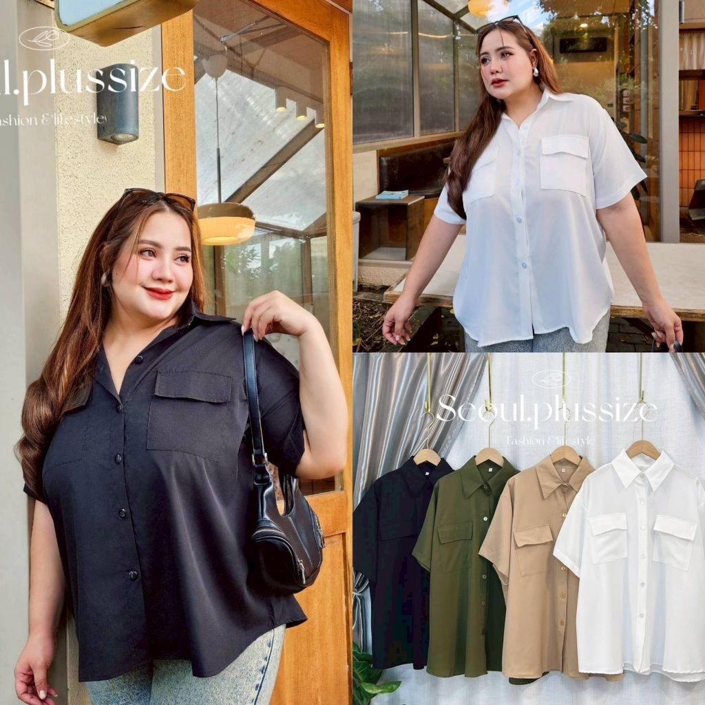Basic short shirt เสื้อเชิ้ตแขนสั้นสีพื้นทรงเบสิคมีกระเป๋าหน้า อก 40-56 นิ้ว