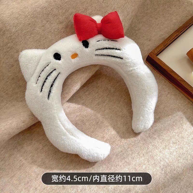 ที่คาดผมตุ๊กตาแมวเหมียวสีขาวน่ารักใช้สำหรับล้างหน้าแต่งหน้าจัดแต่งทรงผม