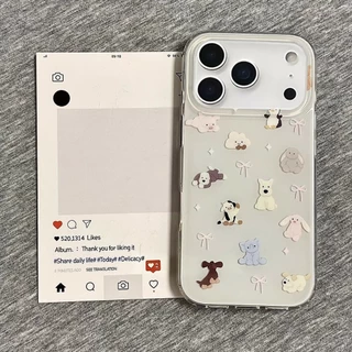 เคสไอโฟน 15สำหรับ IPhone 17 air 11 16 15 13 12 14 Pro Max XR XS X Max7 8 Plusการ์ตูนลูกสุนัขดาวส่องแสงโบว์หัวใจรักปกใหม่
