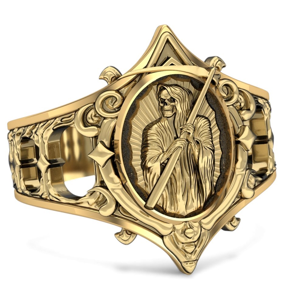 แหวนทองเหลือง Grim Reaper / Santa Muerte สไตล์ Gothic วินเทจ (Br777)