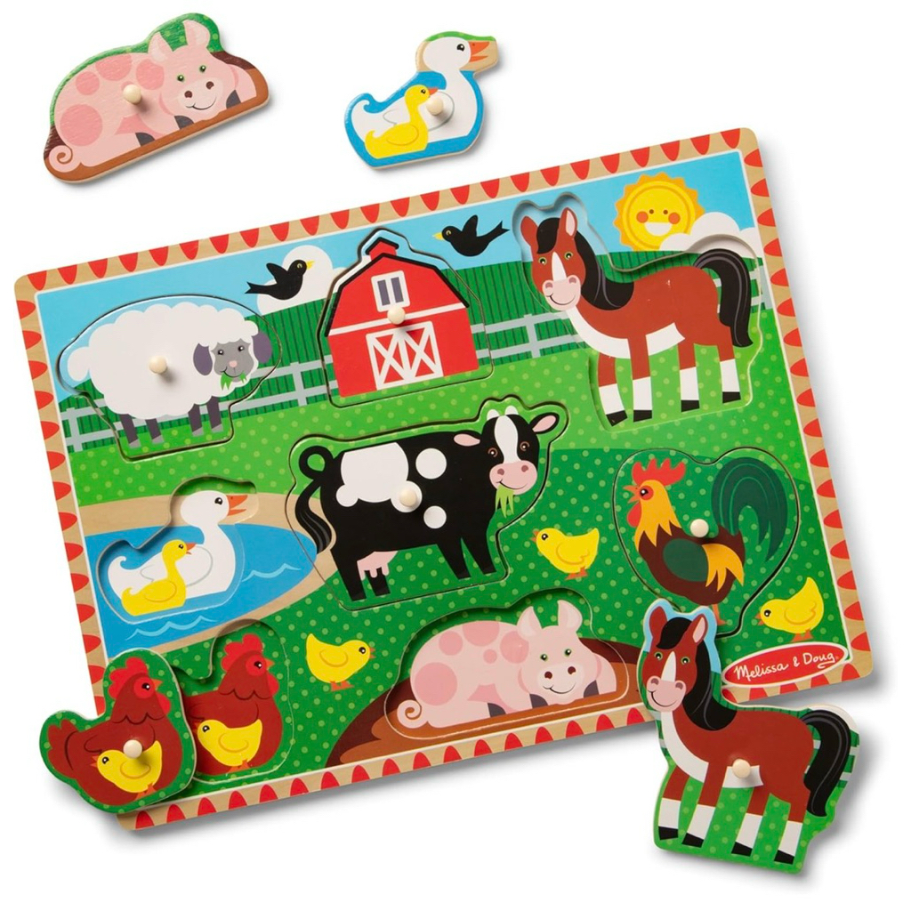 พร้อมส่ง Melissa & Doug Farm Wooden Peg Puzzle (8 pcs) ของเล่นไม้ Melissa & Doug ฟาร์ม 8 ชิ้น