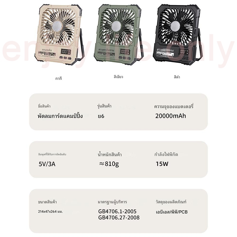 🍃ไฟแคมป์ปิ้ง พัดลมตั้งโต๊ะ พัดลมตั้งโต๊ะ 10 นิ้ว 7 ใบพัด ปรับแรงลมได้ 4 ระดับ พัดลมพกพา พัดลม ปรับ Fanชาร์จUSB รูปที่ 7