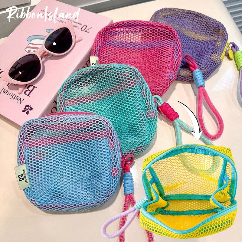 กระเป๋าใส่เครื่องสําอาง แบบตาข่าย mini สีสดใส พร้อมหูหิ้ว ขนาดเล็ก น้ำหนักเบา พกพาสะดวก ราคาไม่แพง