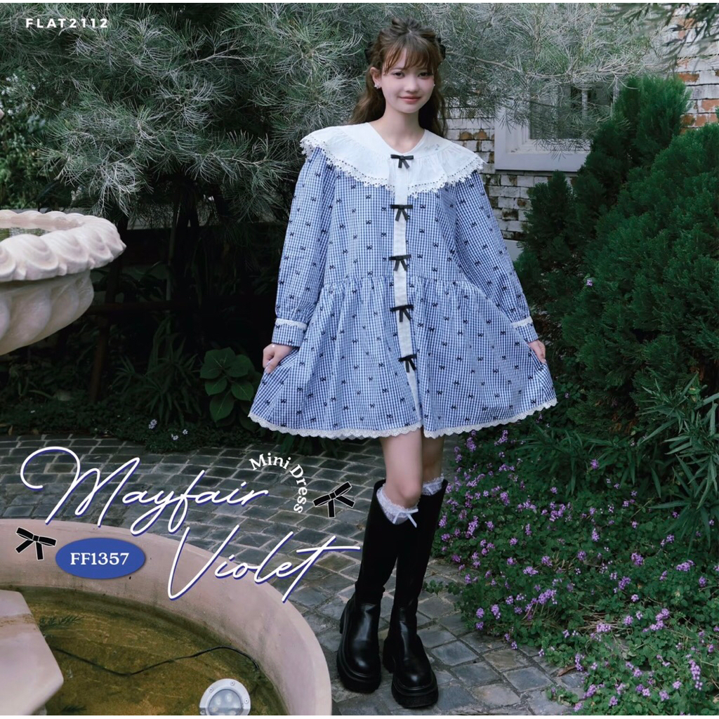 Used size M FLAT2112 : MAYFAIR VIOLET MINI DRESS เดรสสั้นสีฟ้าน่ารัก (FF1357)