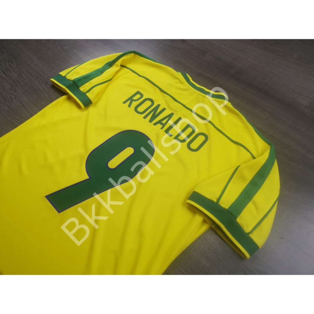 [Retro] - เสื้อฟุตบอล ทีมชาติ บราซิล Home ฟุตบอลโลก ปี 1998 เบอร์ชื่อ 9 RONALDO
