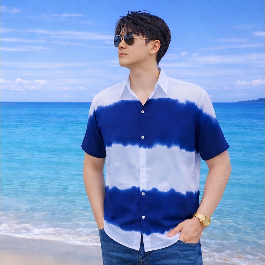 เสื้อเชิ้ตมัดย้อมสีสดใส ผ้าฝ้ายไม่ร้อนใส่สบายค่า