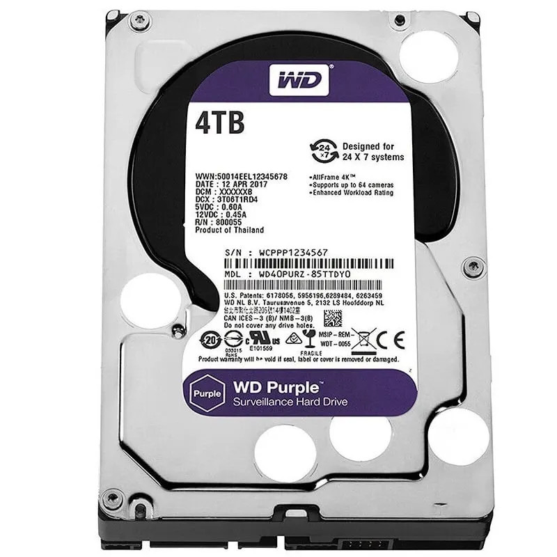 WD PURPLE HDD 4TB (5400RPM, 256MB, SATA-3,WD43PURZ)