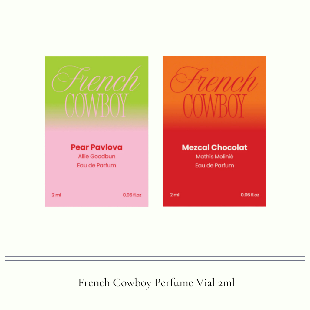 French Cowboy Perfume Vial 2ml Pear Pavlova, Mazcal Chocolate