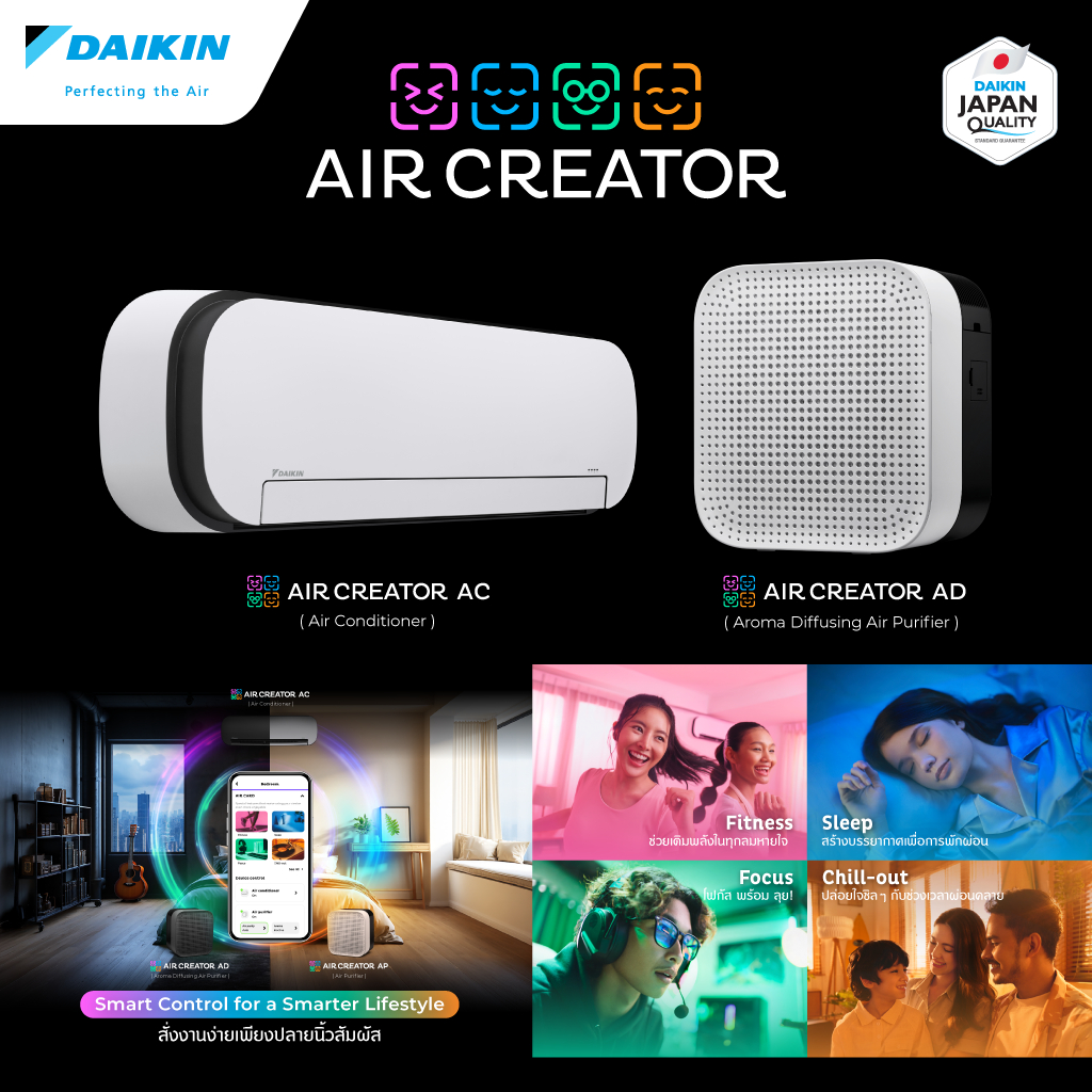 AIR CREATOR AC + AIR CREATOR AD แอร์ และ เครื่องฟอกอากาศ แบรนด์ใหม่จาก Daikin (พร้อมบริการติดตั้ง จา