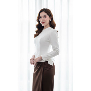 ผ้าฝ้ายเกัดปลาแขนยาว พร้อมส่งเสื้อใส่ไปทำบุญ