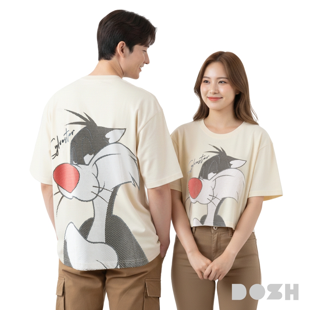 DOSH เสื้อยืดผู้หญิง-เสื้อยืดผู้ชาย (ลายคู่กัน) LOONEY TUNES DLTMT5001-DLTWT1001-CR