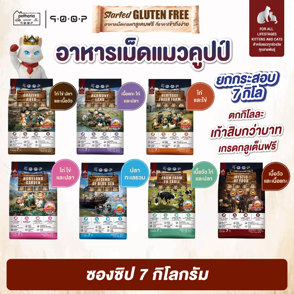 qoop - อาหารแมวคูปป์ [STARTED GLUTEN FREE] [สำหรับแมวทุกช่วงวัย] 7 KG