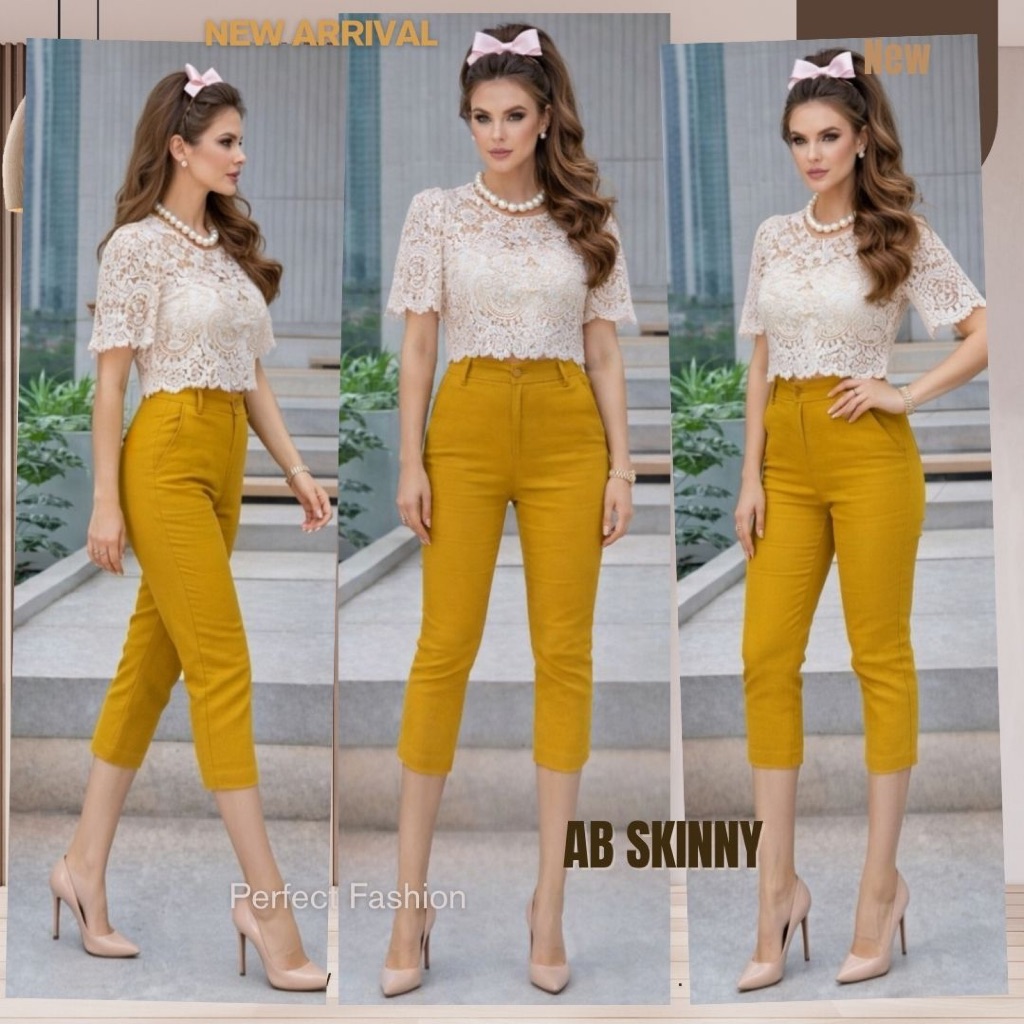 AB Skinny กางเกง 7 ส่วน สีเหลืองมัส ของแท้ จากเพจดัง 350,000 Like กางเกง AB สกินนี่ยีนส์ผู้หญิง
