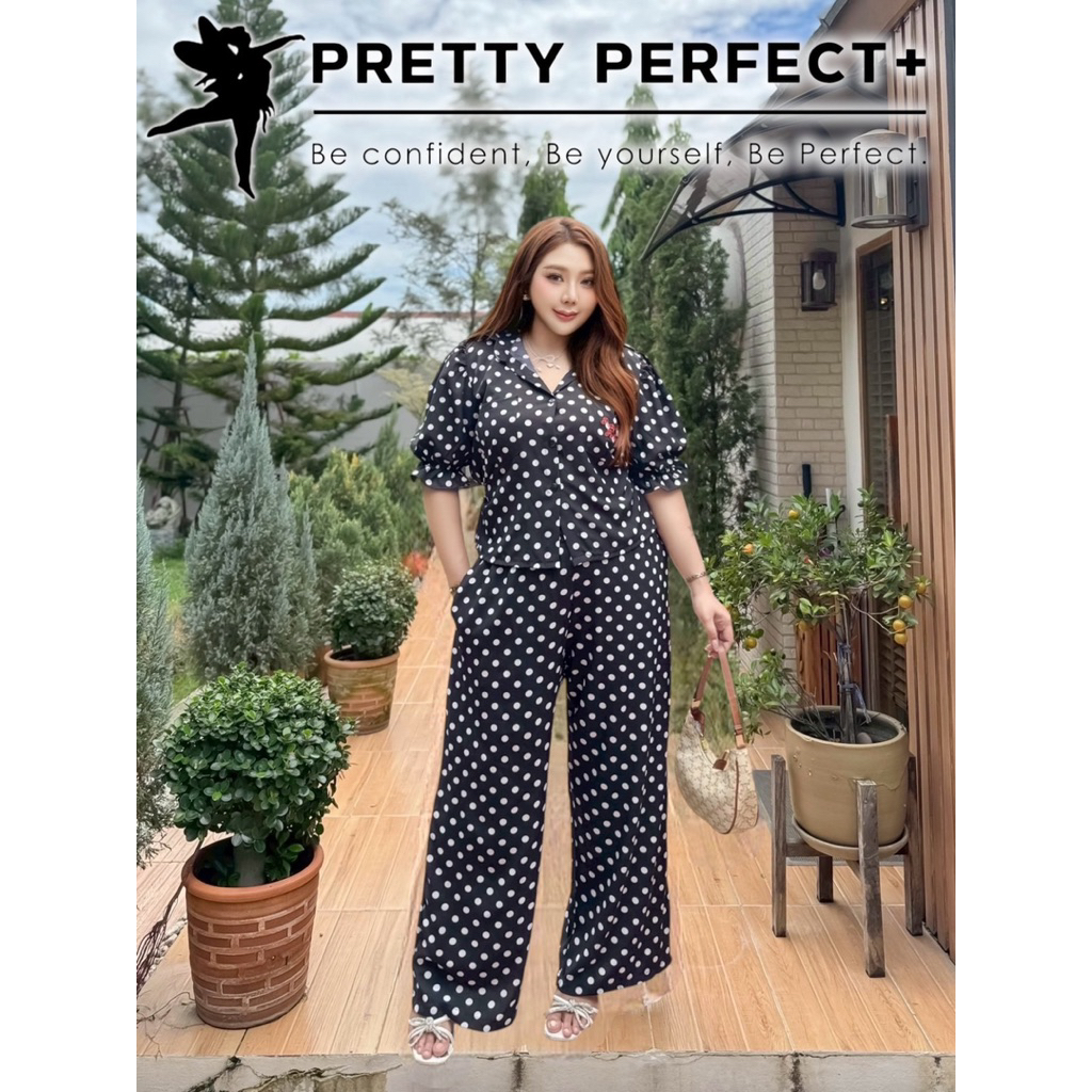 |ส่งด่วน/พร้อมส่ง| Pretty perfect polkadot Set ชุดเซ็ต 2 ชิ้น เสื้อเชิ้ตครอป Bigsize อก 40-60+ (PT)
