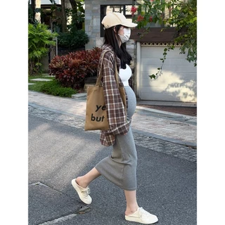 MACHIKO | D20 กระโปรงยาวคนท้อง มินิมอล ผ้าคอตตอน ผ้ายืด แฟชั่นแม่ท้อง ตั้งครรภ์ สาวอวบ