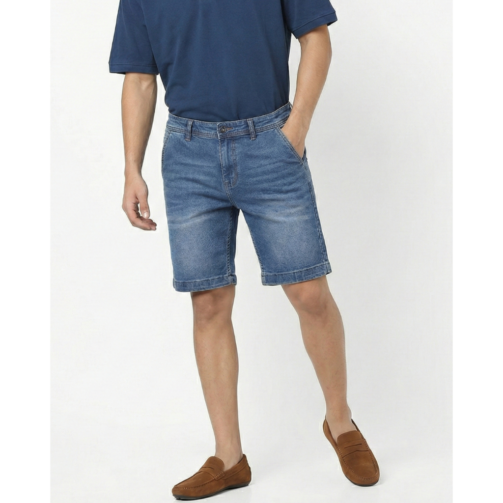 MEDIA JEANS กางเกงยีนส์ ขาสั้น ผ้ายืดดีมาก สีน้ำเงิน กระเป๋าเฉียง (MS01/2)